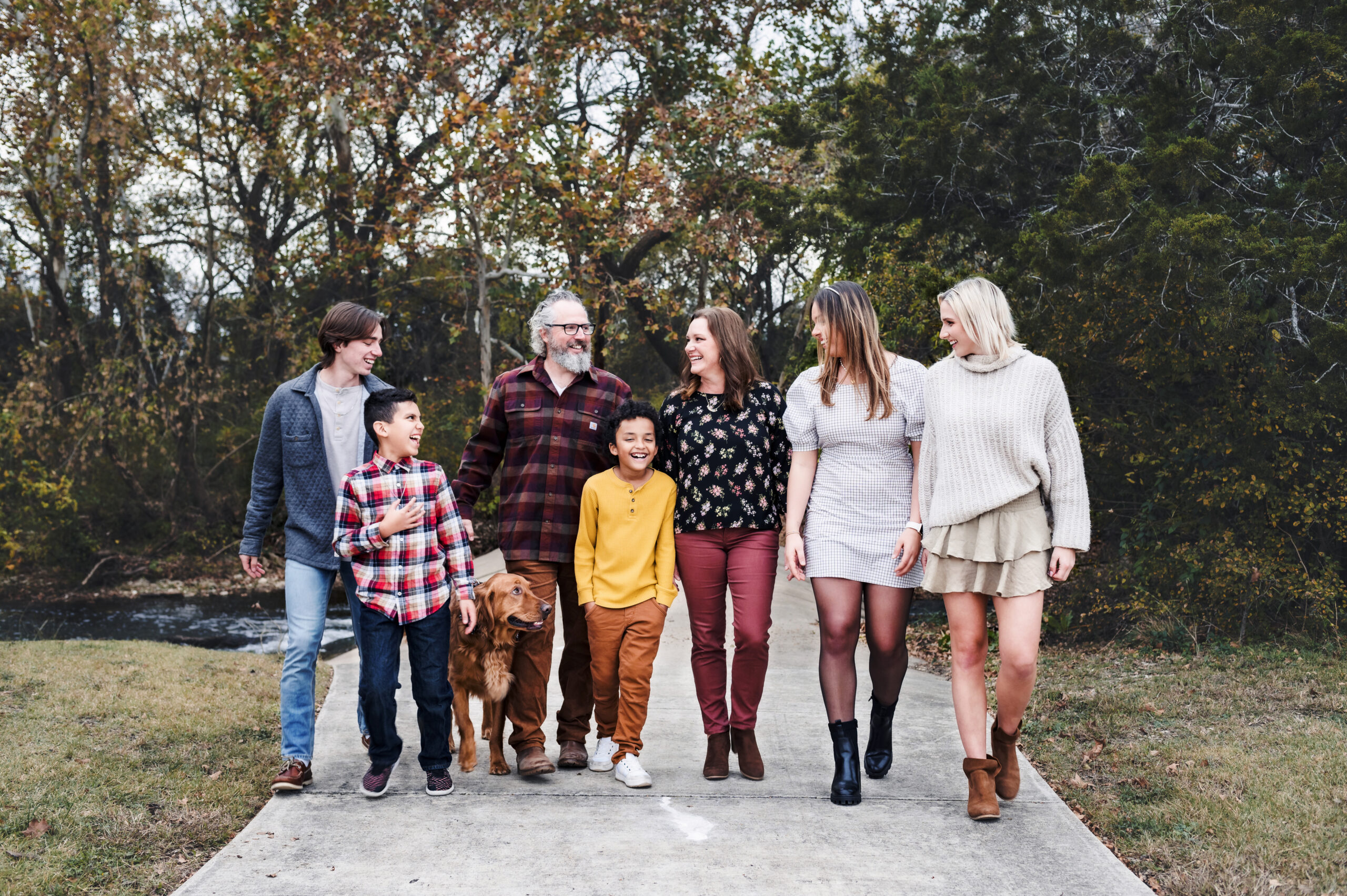 Super fun family of five and their playful dog during a joy-filled family photo session